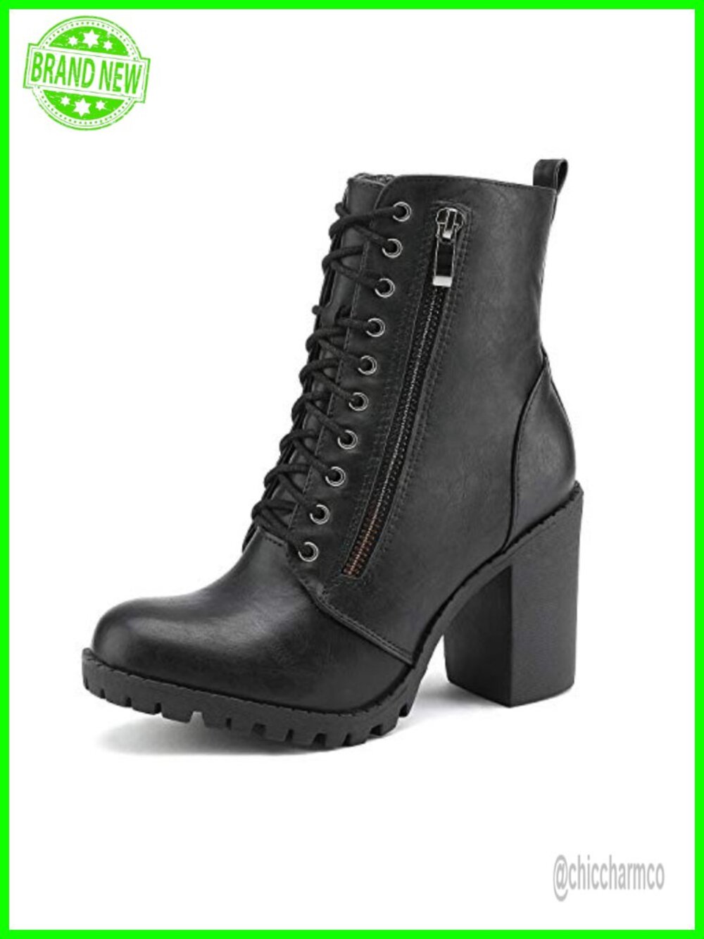 Women's Faux Leather Combat Ankle Booties Chunky Heel Wallet Lace Up